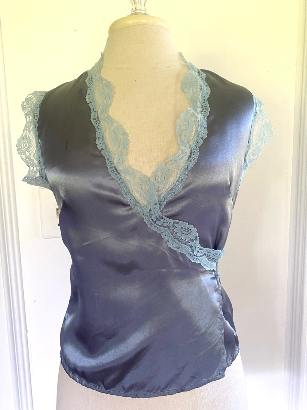 dELiA*s Slate Blue Satin Lace-Trim Wrap Camisole